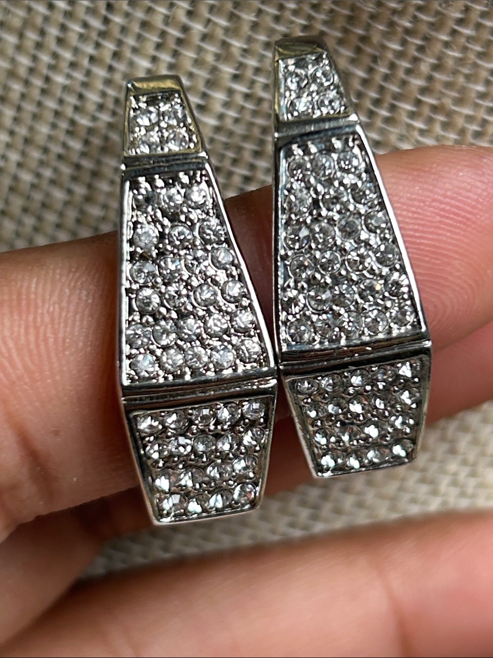 Silver-Tone Pave Crystal Geometric Hoop Earrings - Women Jewelry